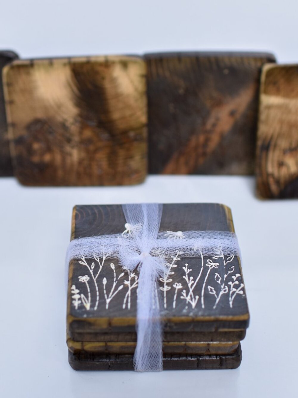 Handmade Wooden Coasters Set Floral Funny Crude Sarcastic Blessed Love